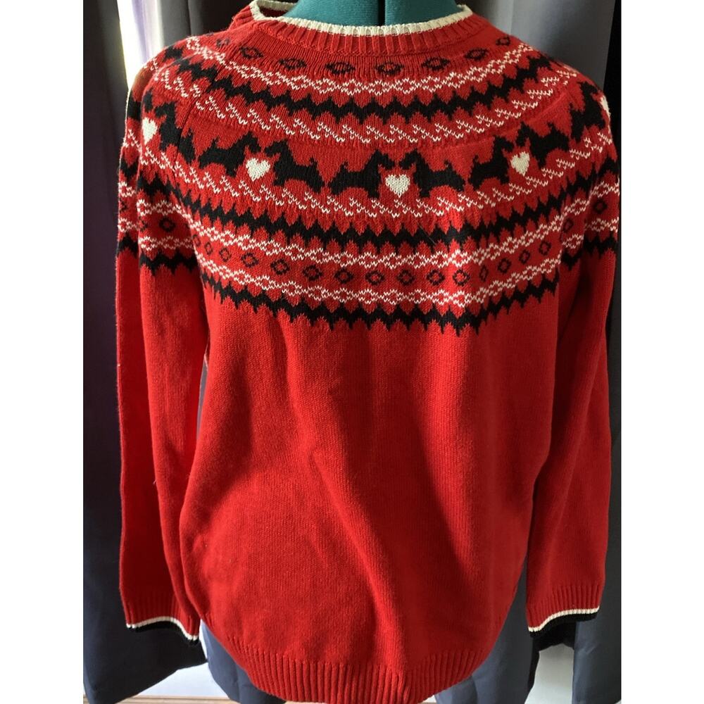 NWT CHARTER CLUB L RED SCOTTY FAIR ISLE FESTIVE HOLIDAY SWEATER TOP